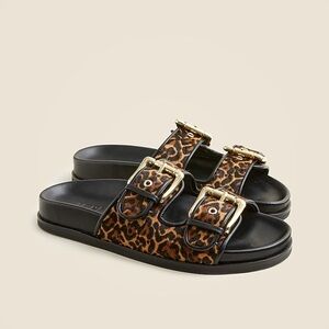 J Crew New Colbie wide-strap buckle sandals in leopard-print calf hair CH729